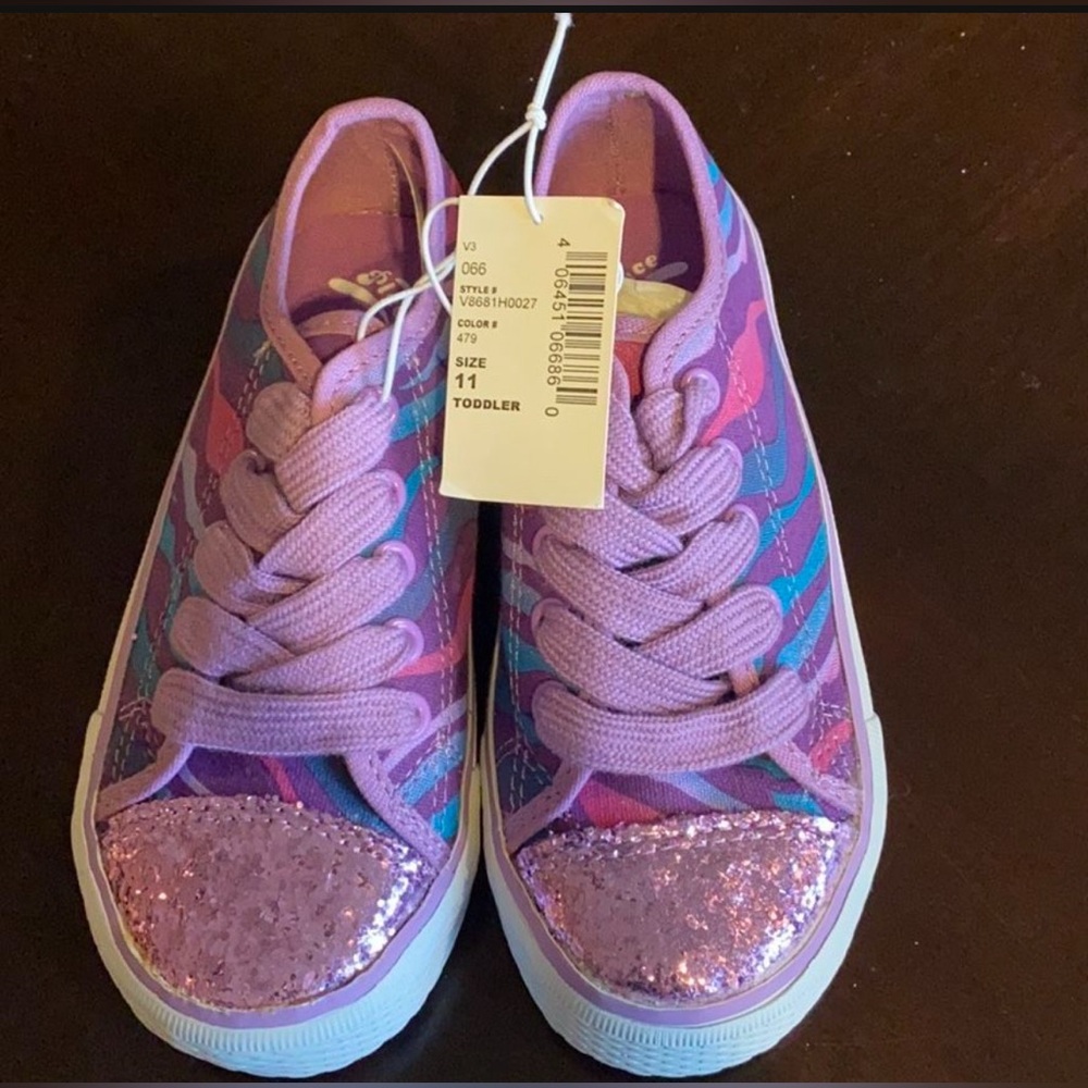 NWT Toddler slip on purple tennis shoes with glitter tips